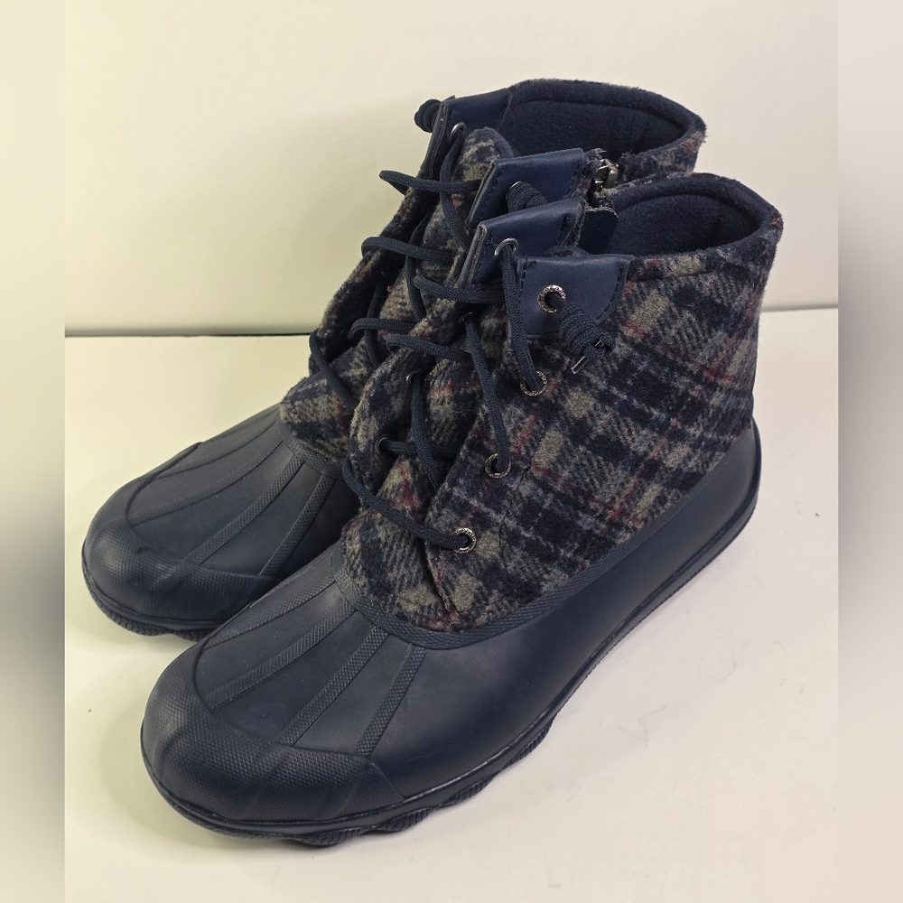 BNWOB Womens Sperry Syren Gulf Navy Plaid Wool Duck Boots Sz 8 STS87717